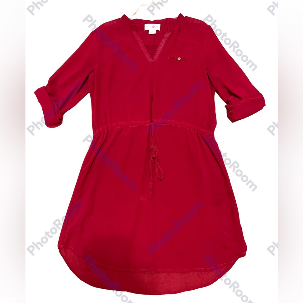 ❤️WOMENS WISHFUL PARK DRESS: RED, SHEER, BUILT IN SLIP AND 3/4 SLEEVES! GUC!